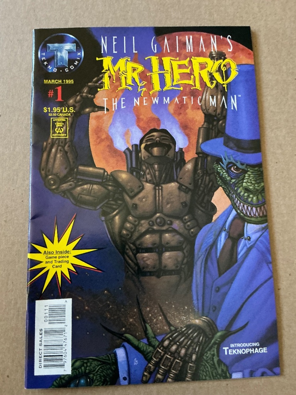 Techno Comix Neil Gaimans Mr Hero The Newmatic Man #1 with Trading Card 1995